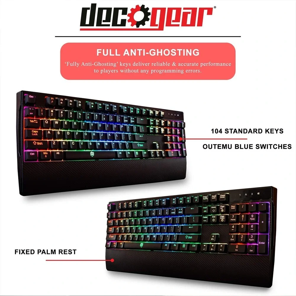 Deco Gear Mechanical Gaming Keyboard Outemu Blue Switch RGB Backlit Anti-Ghost